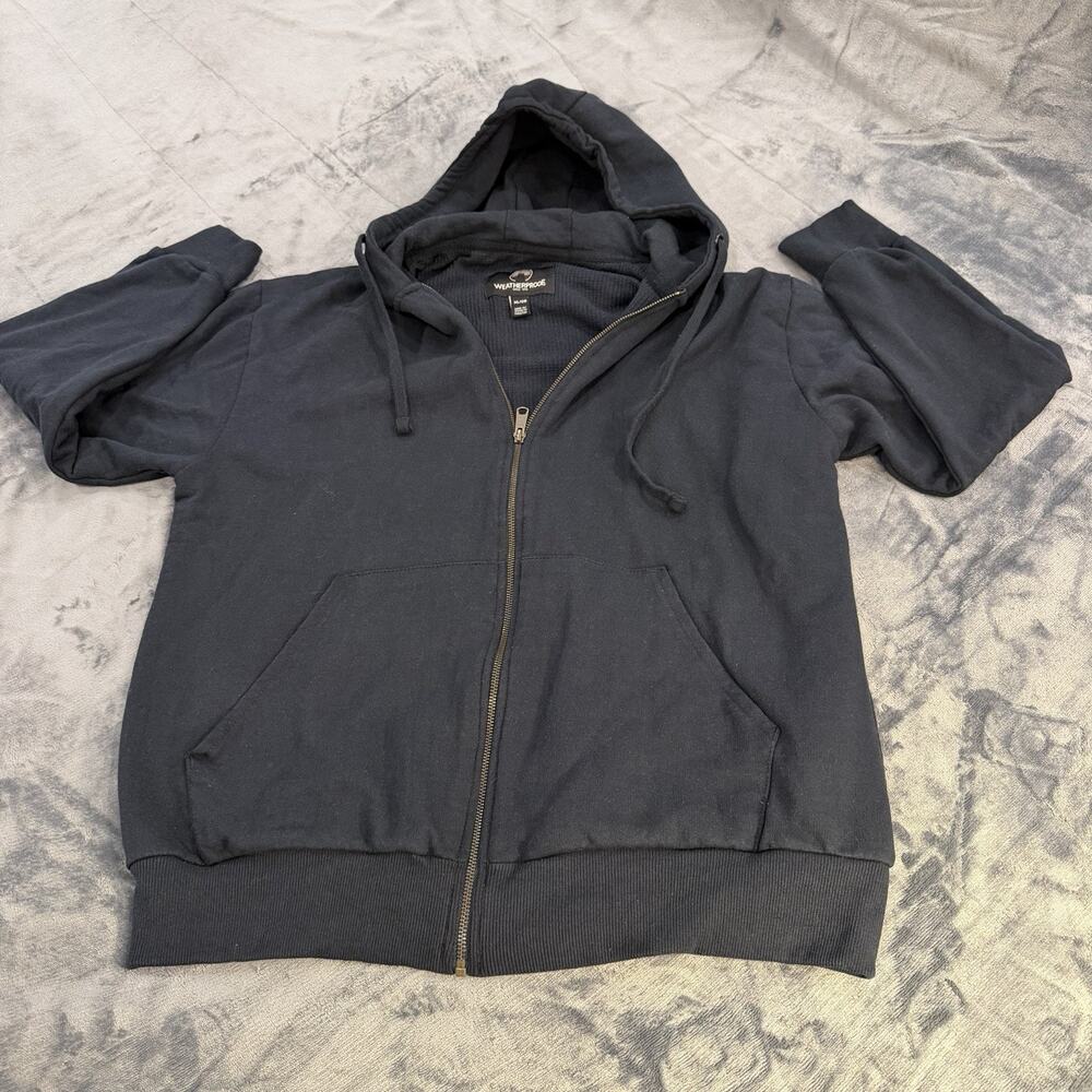 Weatherproof Hoodie Mens XL Black Hooded Sweatshirt Full Zip W/ Thermal Heavy